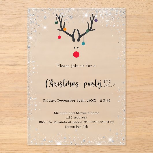 Kerstfeest modern grappig gematteerd rendier acryl uitnodigingen (Voorkant)