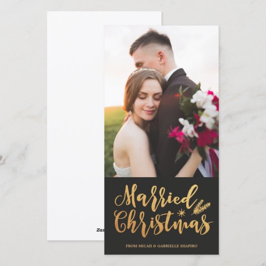 Kerstfeest | Modern Pine Gold Photo Feestdagenkaart (Voorkant / Achterkant)