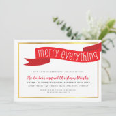 KERSTFEEST modern rood lint VROLIJK ALLES Feestdagenkaart (Staand voorkant)