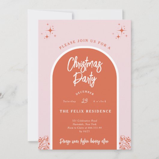 Kerstfeest Moderne Arch in roze en rood Kaart (Voorkant)