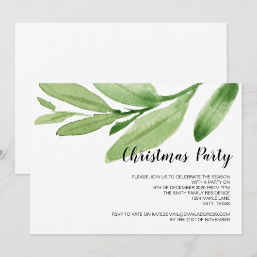 Kerstfeest Moderne eucalyptusuitnodigingen Kaart (Voorkant / Achterkant)