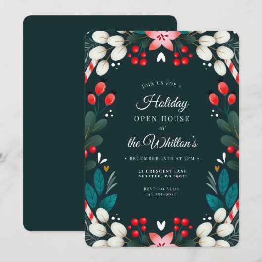 Kerstfeest Moderne Floral-feestdag Kaart (Voorkant / Achterkant)