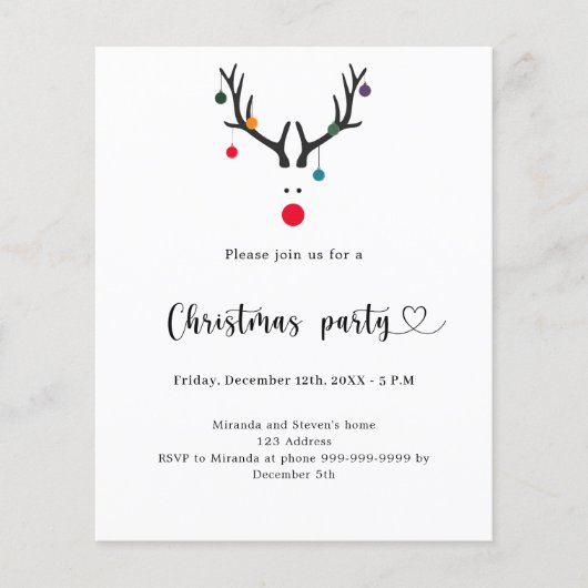 Kerstfeest moderne grappige rendier uitnodiging (Voorkant)