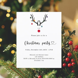 Kerstfeest moderne grappige rendier uitnodiging