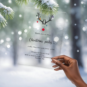 Kerstfeest moderne grappige vorst rendier acryl uitnodigingen