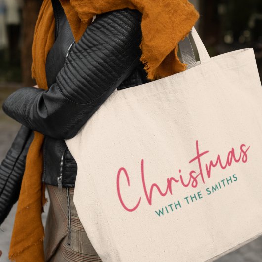 Kerstfeest | Moderne minimalistische familienaam Grote Tote Bag