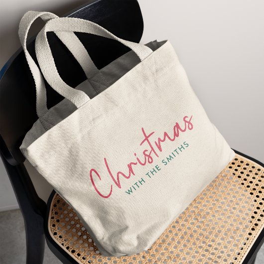 Kerstfeest | Moderne minimalistische familienaam Grote Tote Bag