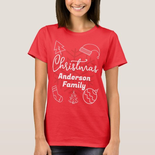 Kerstfeest | Moderne minimalistische familienaam T-shirt (Voorkant)