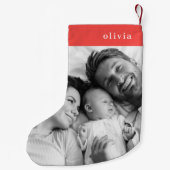 Kerstfeest | Moderne Oranje Rode foto van Stijlvol Kleine Kerstsok (Achterkant)