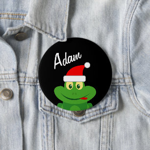 Kerstfeest naam knopen met grappige Santa kikker Ronde Button 4,0 Cm