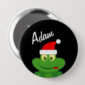 Kerstfeest naam knopen met grappige Santa kikker Ronde Button 4,0 Cm (Voorkant /achterkant)