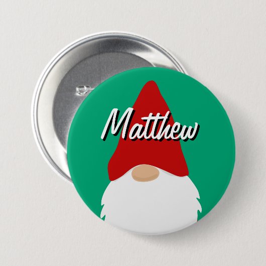 Kerstfeest naamknoppen met schattige kabouter ronde button 7,6 cm (Voorkant /achterkant)