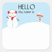 Kerstfeest Naamlabel Sneeuwman Vierkante Sticker (Voorkant)