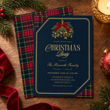 Kerstfeest Navy Tartan Schotse Ruit Rode Strik
