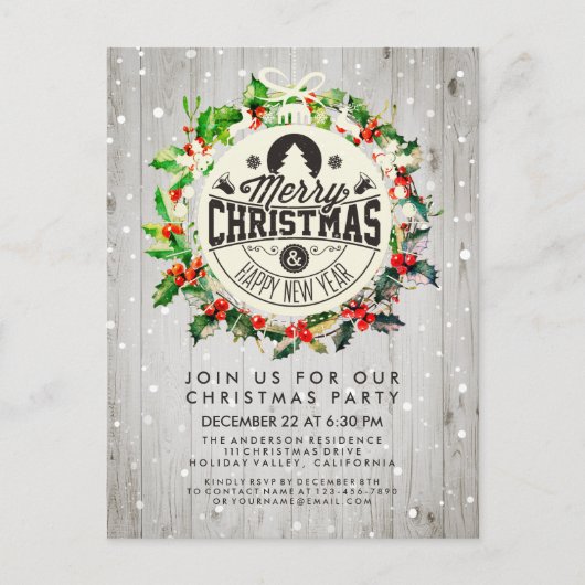 Kerstfeest nieuwjaar feestdag Holly Wreatsnow Briefkaart (Voorkant)