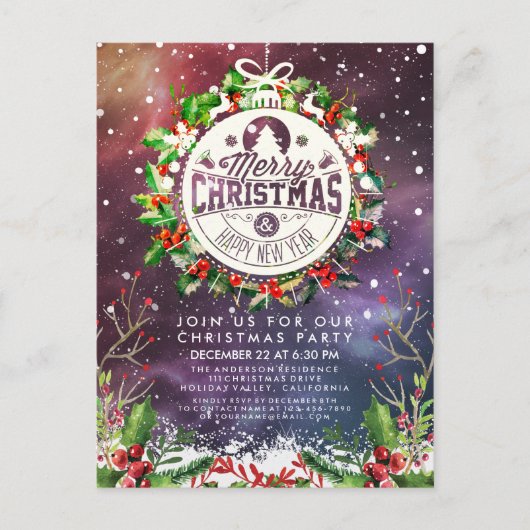 Kerstfeest nieuwjaar feestdag Holly Wreatsnow Briefkaart (Voorkant)