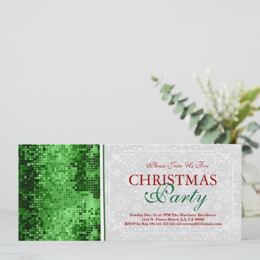 Kerstfeest Nodig Green Disco Glitter uit Kaart (Staand voorkant)