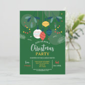 Kerstfeest Nodig Groene Feestpartij Bauble Kaart (Staand voorkant)