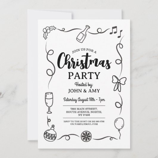 Kerstfeest Nodig Hand getrokken Monochrome Kaart (Voorkant)