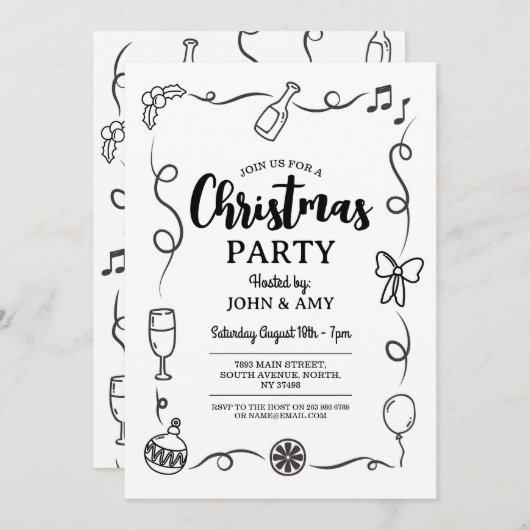Kerstfeest Nodig Hand getrokken Monochrome Kaart (Voorkant / Achterkant)