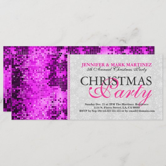 Kerstfeest Nodig roze discoglitter uit Kaart (Voorkant / Achterkant)