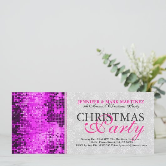 Kerstfeest Nodig roze discoglitter uit Kaart (Staand voorkant)