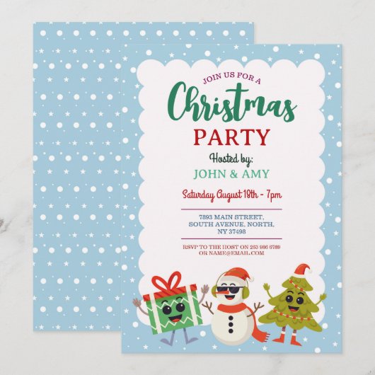 Kerstfeest Nodig Snowman Kerstboom uit Kaart (Voorkant / Achterkant)