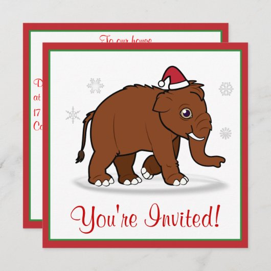 Kerstfeest Nodig Wooly Mammoth uit in Santa Hat Kaart (Voorkant / Achterkant)
