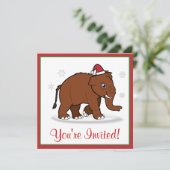 Kerstfeest Nodig Wooly Mammoth uit in Santa Hat Kaart (Staand voorkant)