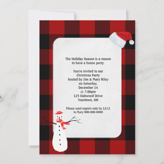 Kerstfeest nodigen buffel geruite ontwerp kaart (Voorkant)