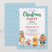 Kerstfeest nodigt teddybeer rendier uit kaart (Voorkant / Achterkant)