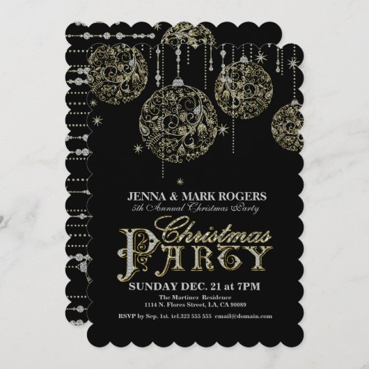 Kerstfeest Noite Gold & Diamonds Glitter Kaart (Voorkant / Achterkant)