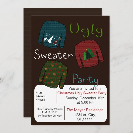 Kerstfeest Oegly sweater Party nodigt uit Kaart (Voorkant / Achterkant)