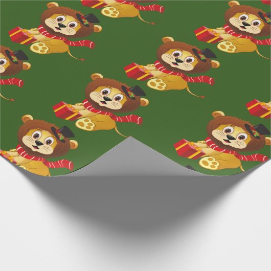 Kerstfeest oerwoud leeuw-feestdag, afgeknoopt cadeaupapier (Hoek)