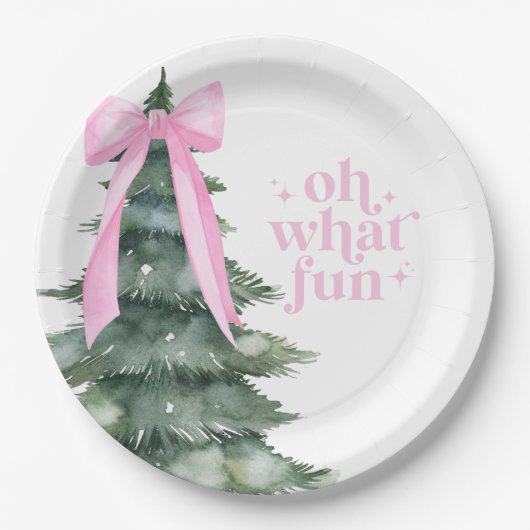 Kerstfeest Oh wat leuk roze Papieren Bordje (Voorkant)