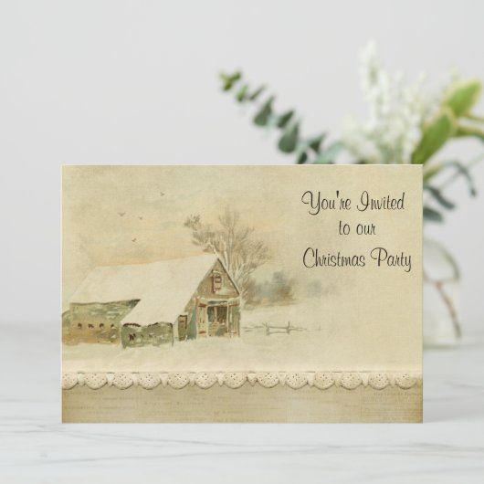 Kerstfeest Old Barn Snow Scene Kaart (Staand voorkant)