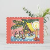 Kerstfeest onder de kerstboom uitnodiging (Staand voorkant)