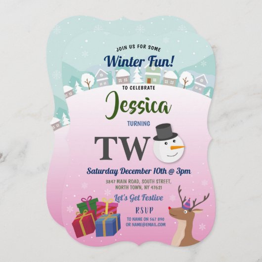 Kerstfeest op de tweede verjaardag Santa Snowman P Kaart (Voorkant / Achterkant)