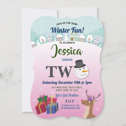 Kerstfeest op de tweede verjaardag Santa Snowman P Kaart (Voorkant)