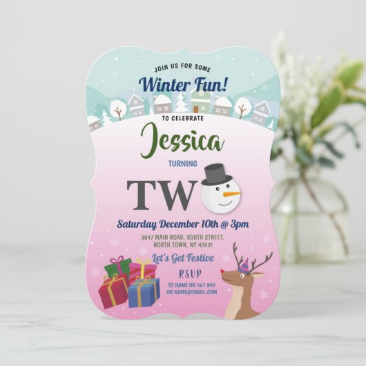 Kerstfeest op de tweede verjaardag Santa Snowman P Kaart (Staand voorkant)