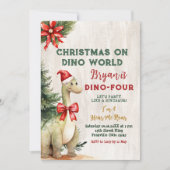 Kerstfeest op Dino World Dinosaur Verjaardagsfeest Kaart (Voorkant)