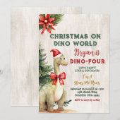 Kerstfeest op Dino World Dinosaur Verjaardagsfeest Kaart (Voorkant / Achterkant)