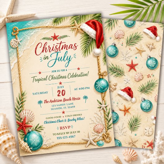 Kerstfeest op het strand in juli-feest kaart