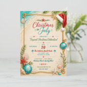 Kerstfeest op het strand in juli-feest kaart (Staand voorkant)