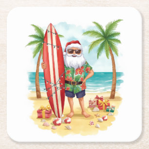 Kerstfeest op het strand met Kerstman Kartonnen Onderzetters