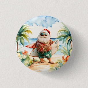 Kerstfeest op het strand met Kerstman Ronde Button 3,2 Cm