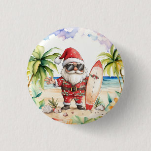 Kerstfeest op het strand met Kerstman Ronde Button 3,2 Cm