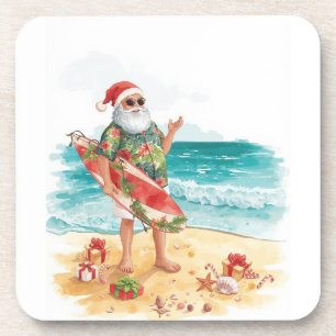 Kerstfeest op het strand met Kerstman  Vierkant Bier Onderzetter