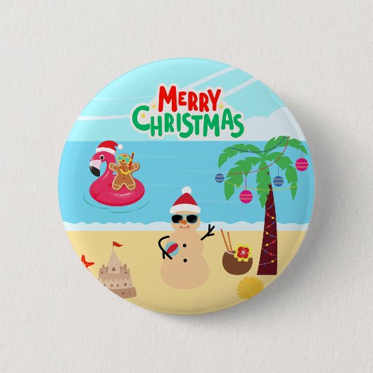 Kerstfeest op het strand ronde button 5,7 cm (Voorkant)