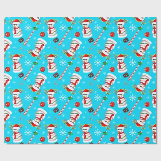 Kerstfeest op honkbal Snowman Cadeaupapier (Vlak)